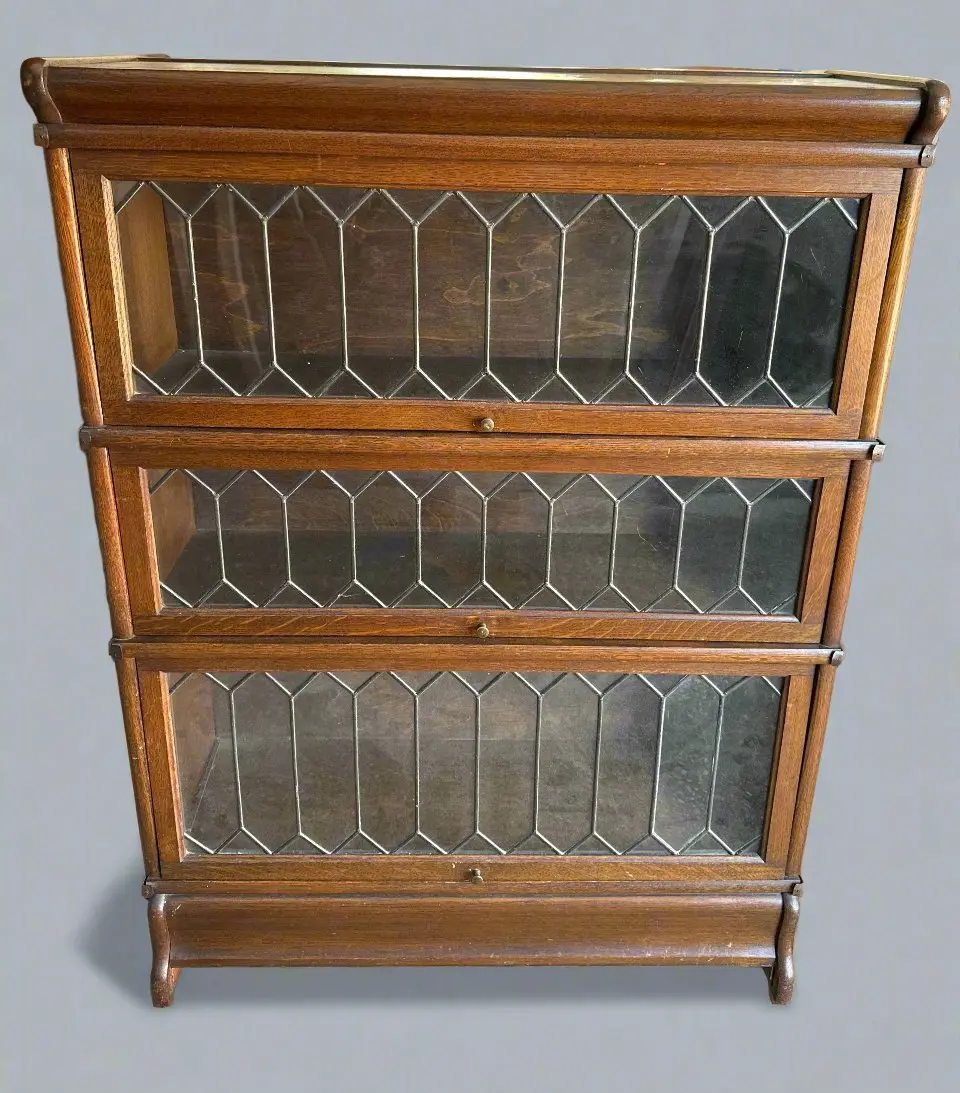 3 Stack Oak Barrister Bookcase With Leaded Glass 1