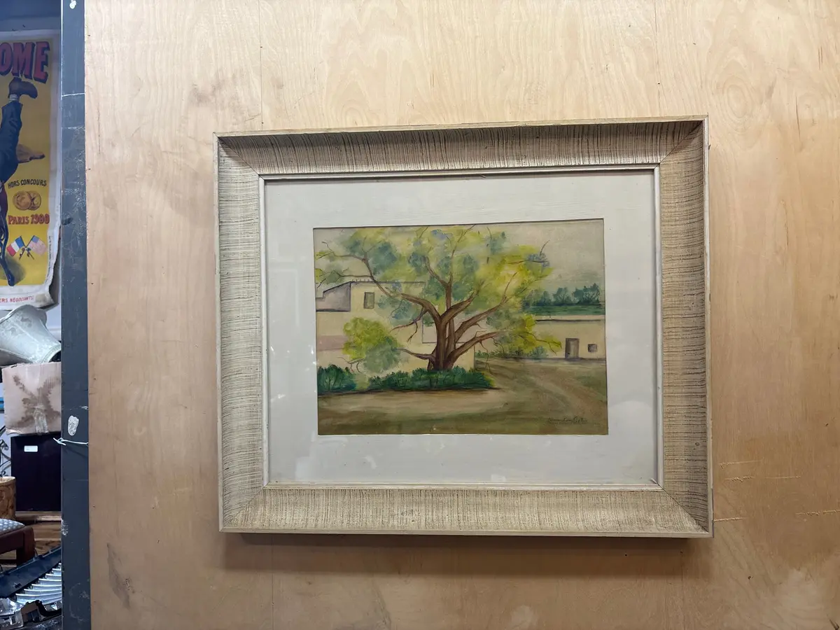 Flared Framed Watercolor Of Tree - Signed Rema Lore 1