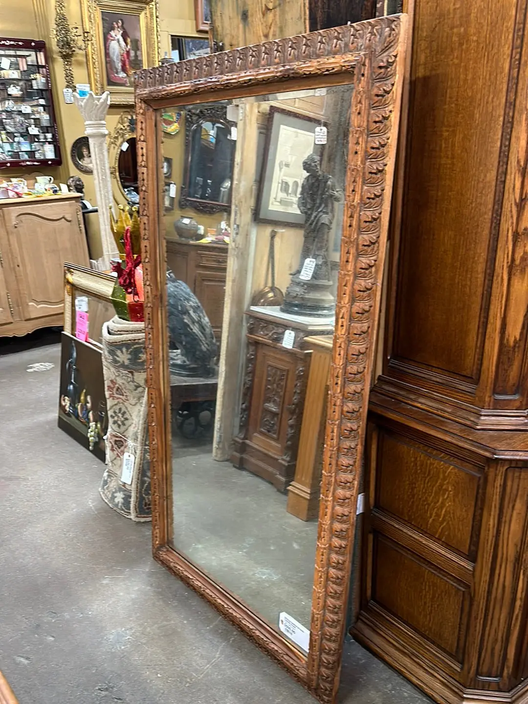 Beveled Mirror In Hand Carved Frame 1