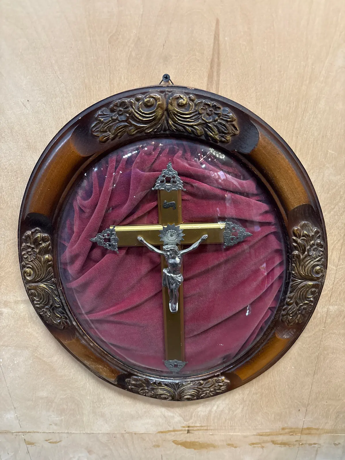 Oval Framed Convex Glass Crucifix 1