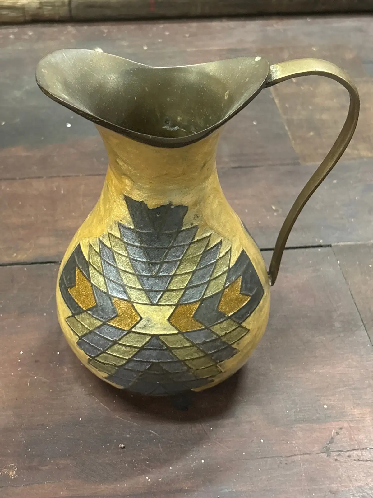 Small Enameled Brass Pitcher 1