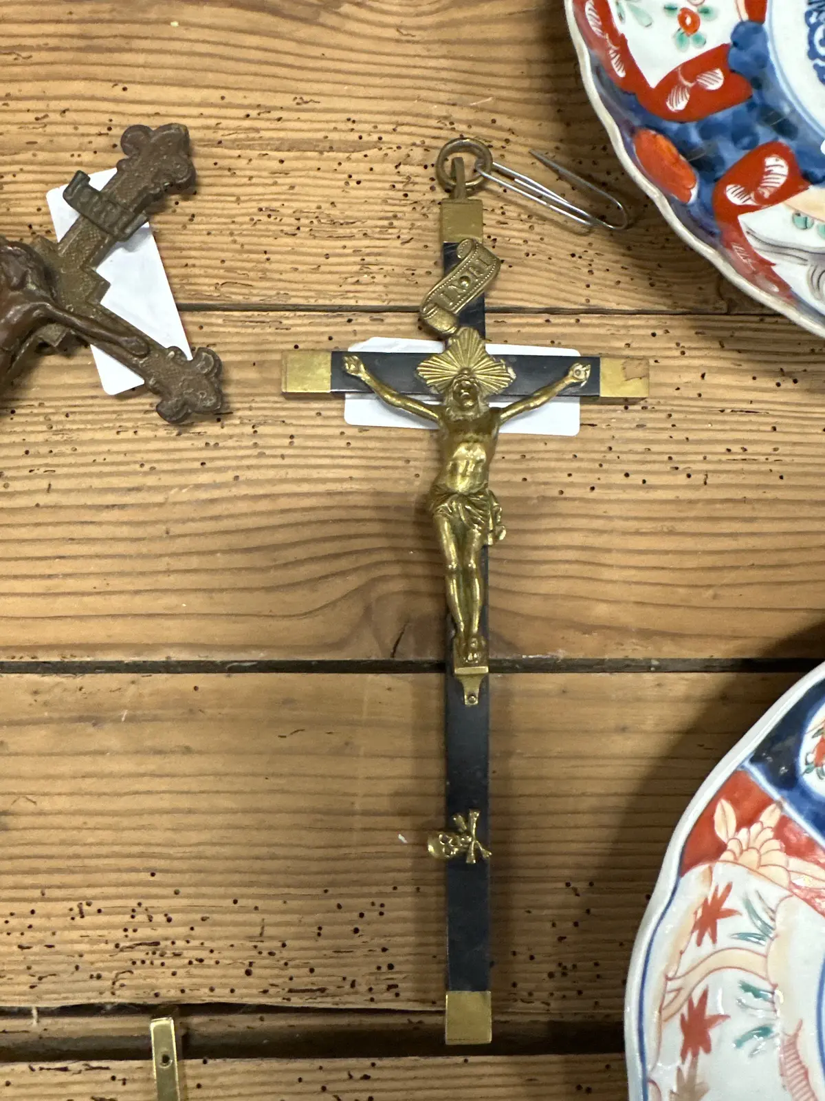 Small Ornate Ebony And Brass Cruifix 1