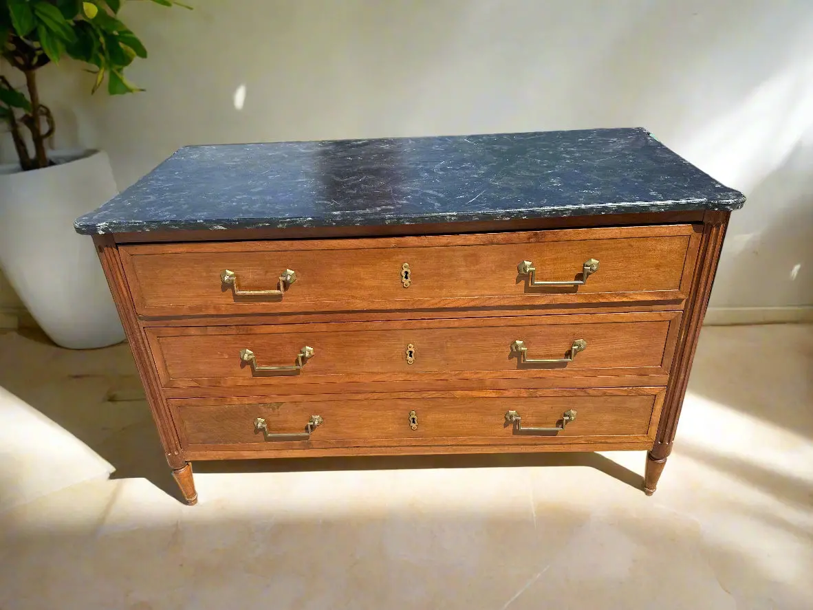 Louis Xvi Faux Marble Top 3 Drawer Chest With Bale Pulls 1