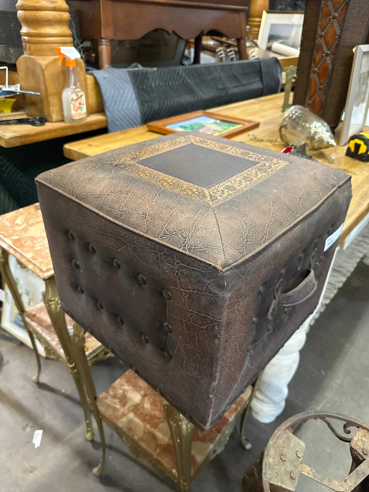 Small Leather Ottoman As Found 1
