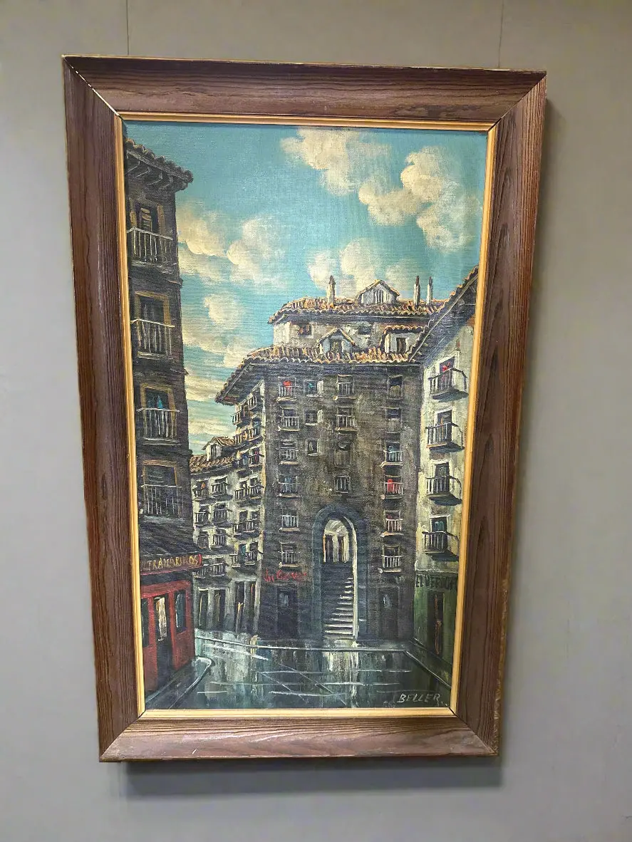 Framed Midcentury Cityscape Impassto Oil Painting On Canvas, Signed Ignacio Beller 1