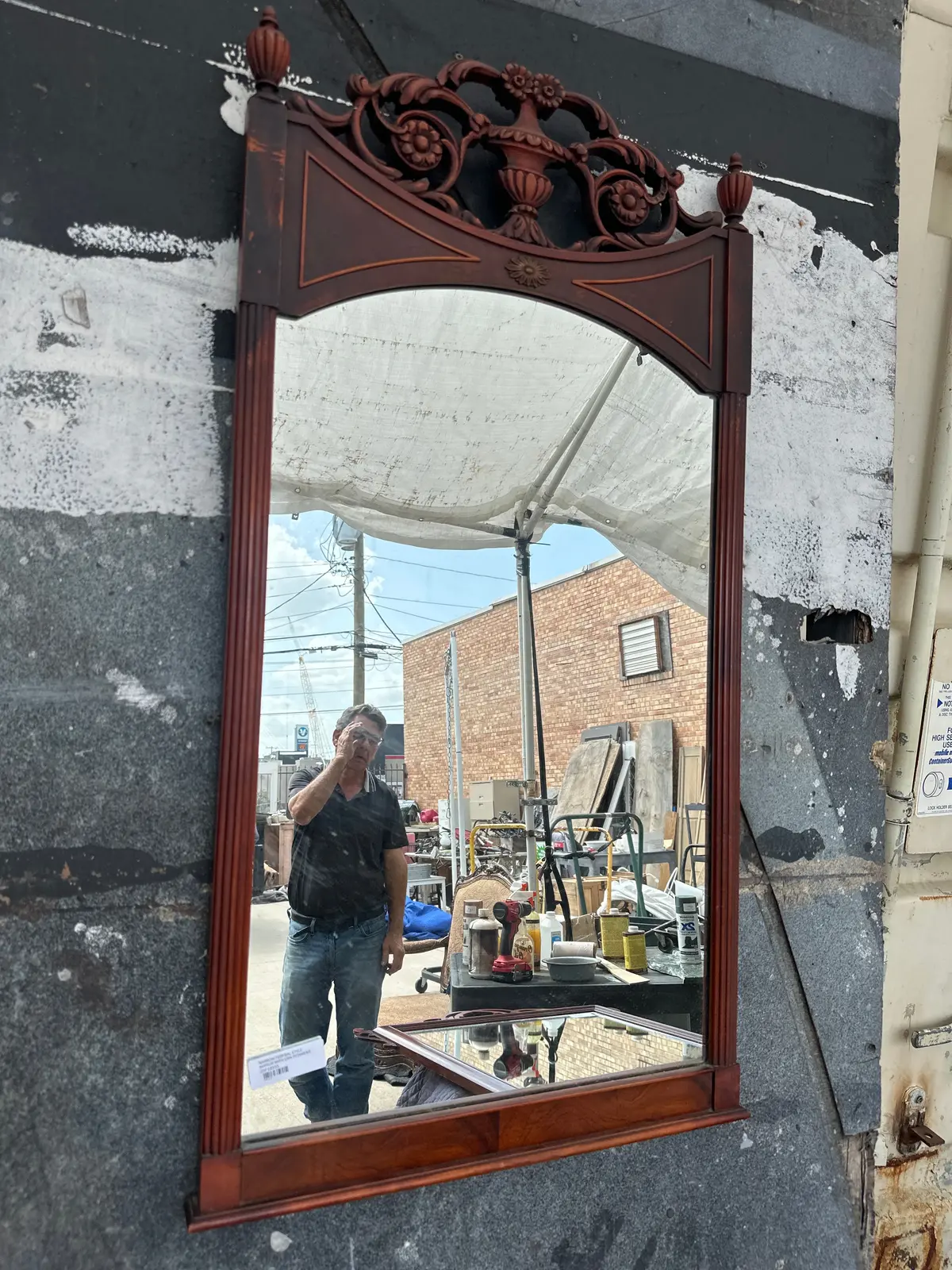 Narrow Federal Style Mirror With Urn Pediment 1