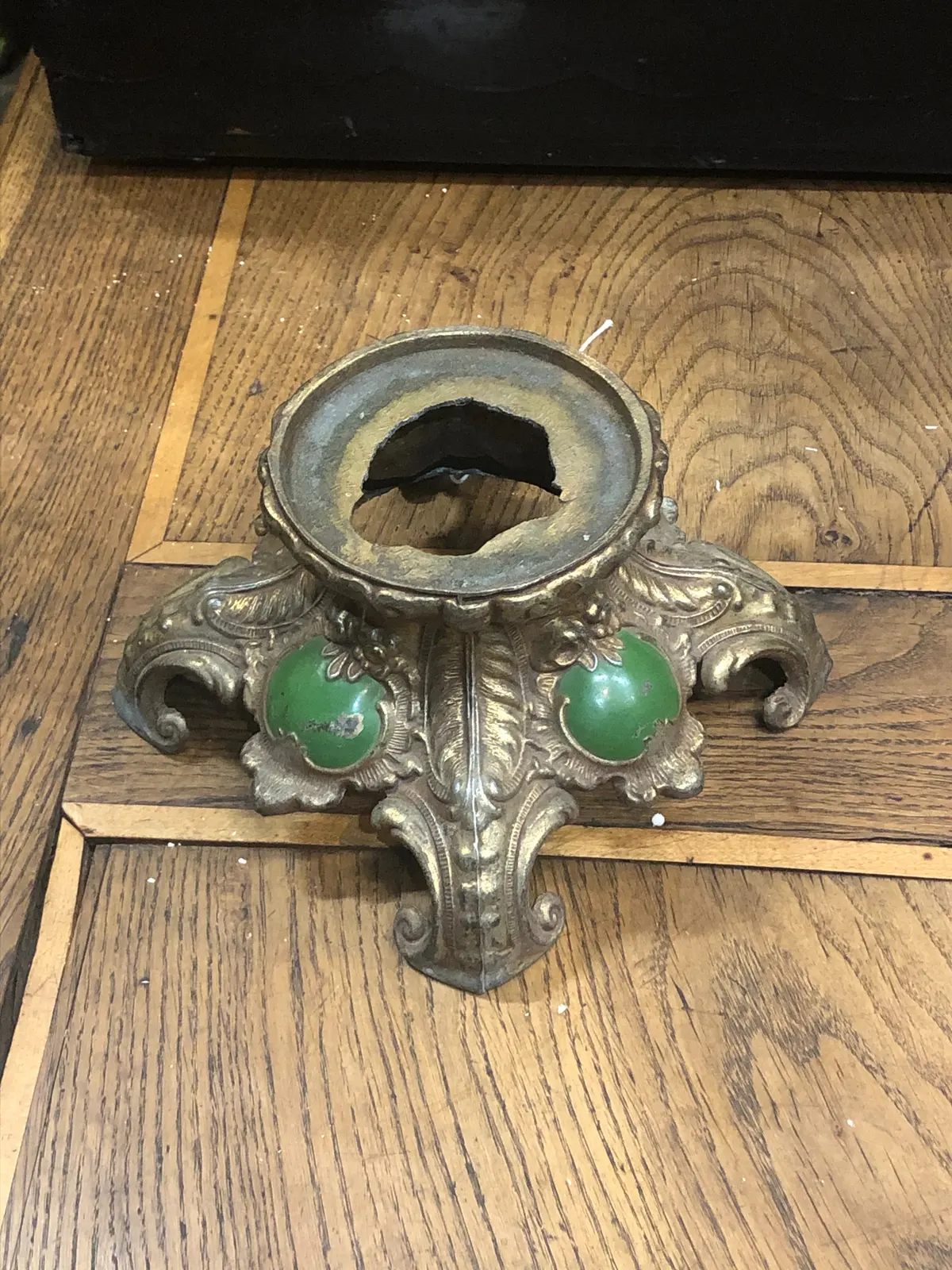 Brass Ornate Brass Base With Green Paint 1