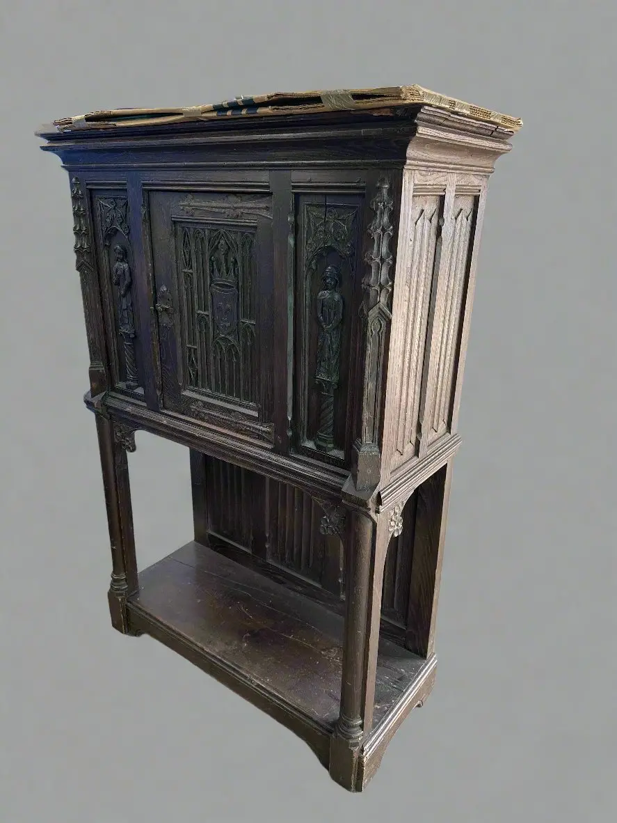 Early Dark French Gothic Credence Cabinst 1