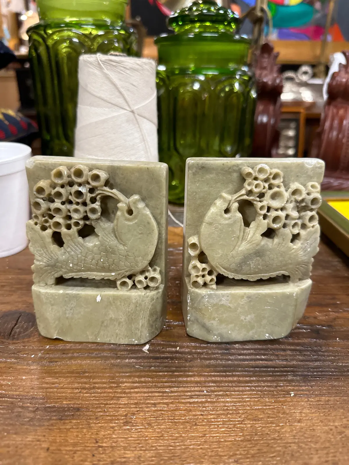 Asian Soap Stone Koi Bookends 1