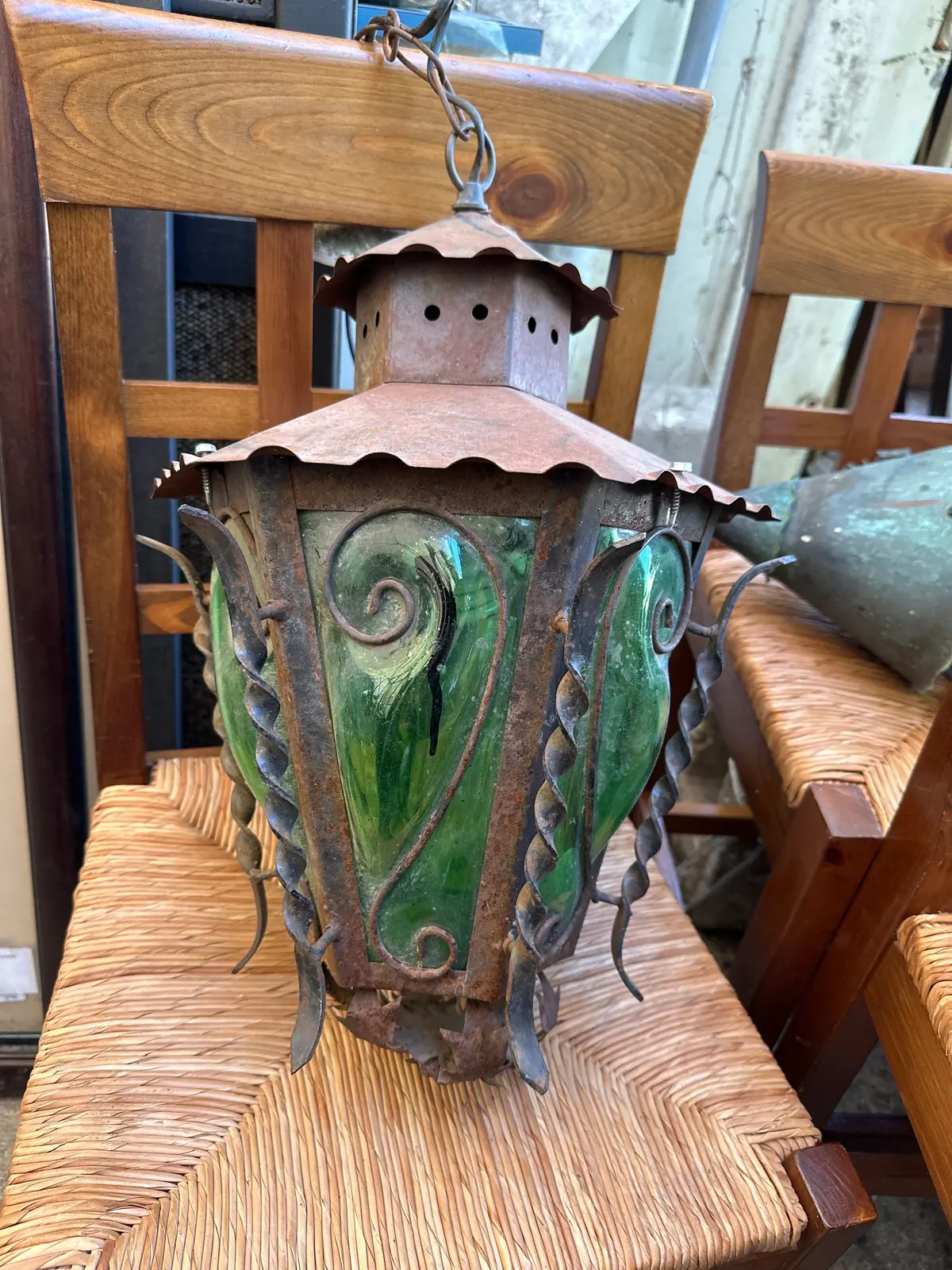 Green Iron Spanish Hanging Lantern Light 1