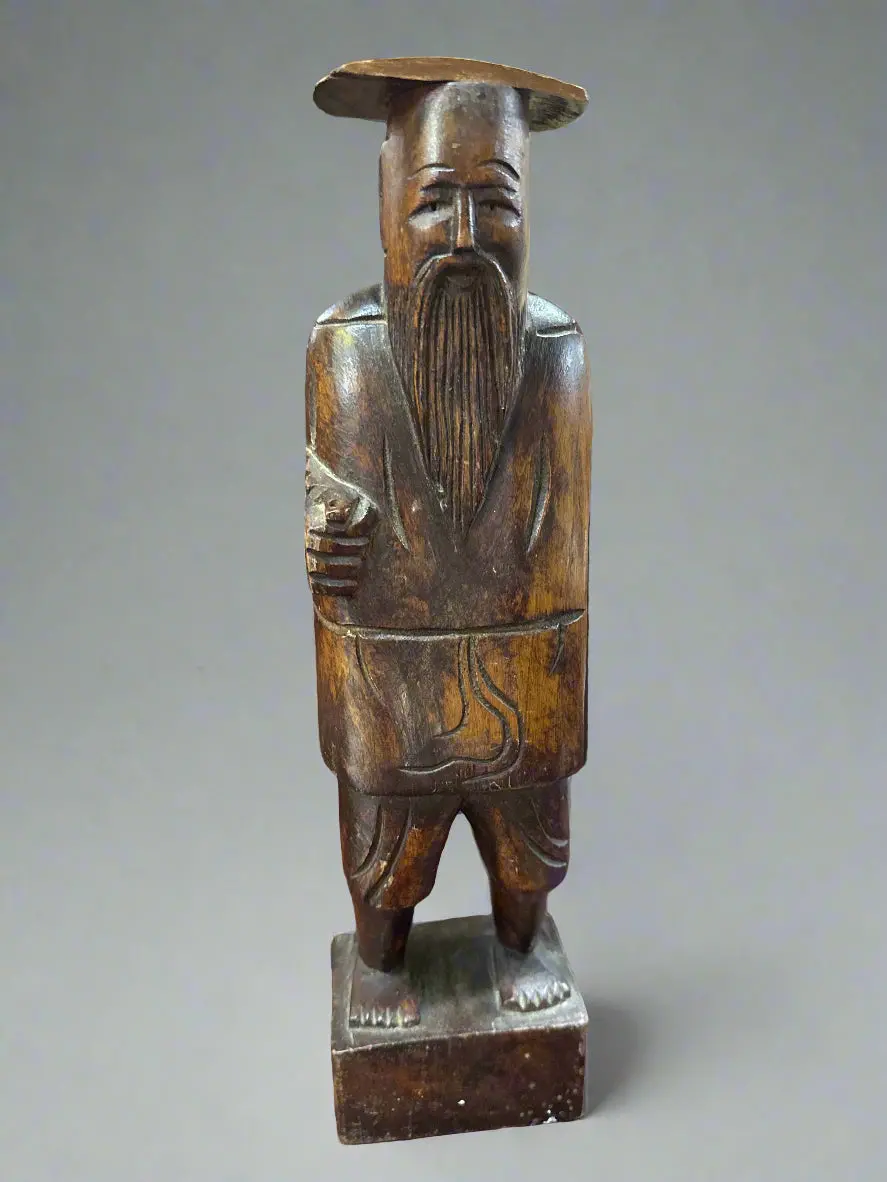 As Found Carved Asian Figure With Hat 1