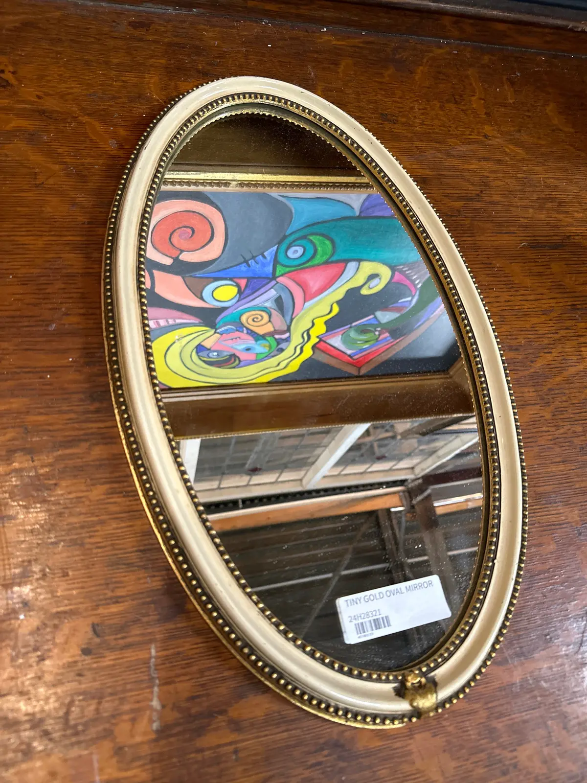 Tiny Gold And Ivory Color Oval Mirror 1