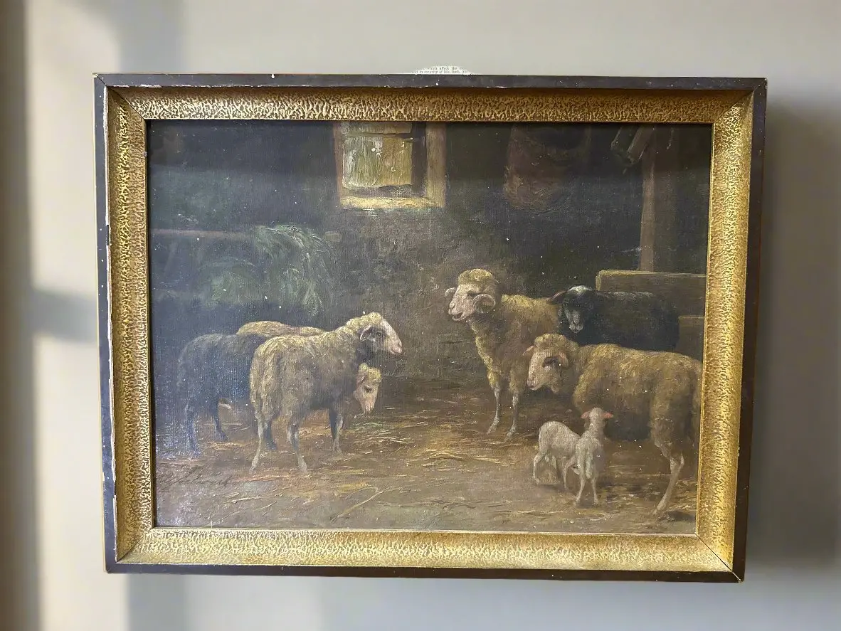 Small Framed Oil Painting Of Sheep 1