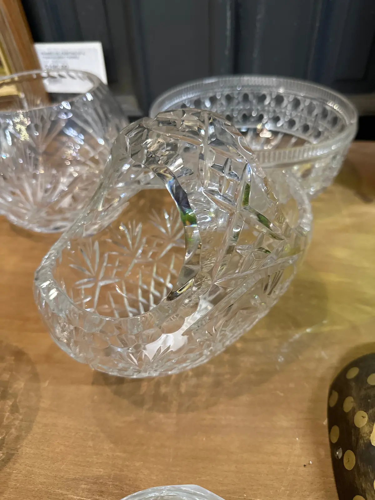 Heavy Oval Bress Glass Basket 1