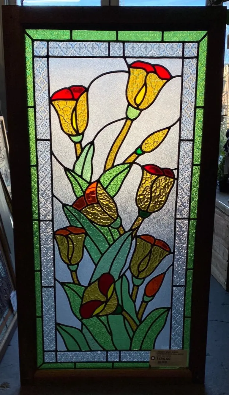 Large Stained Glass Window With Floral Motif 1