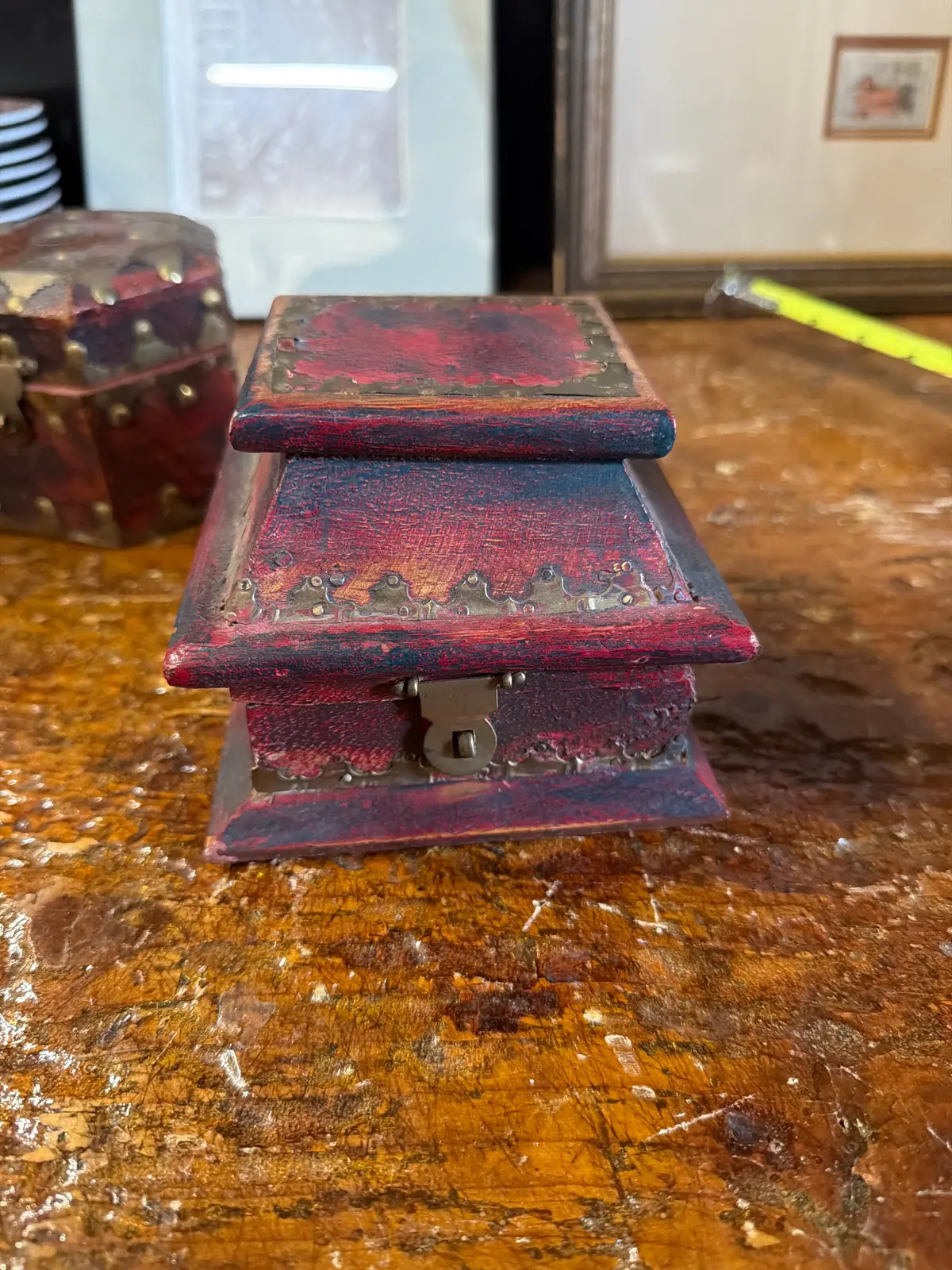 Small Red Wood Boy With Brass Trim 1