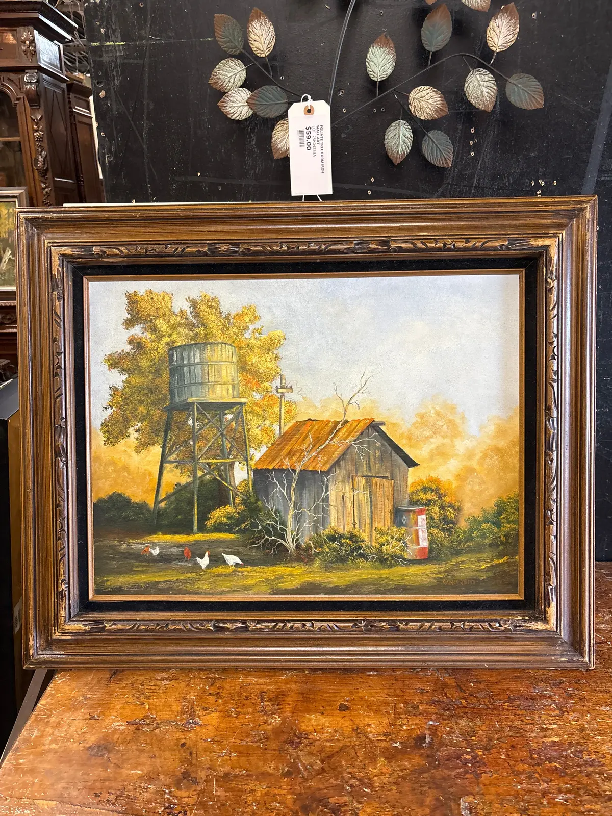 Small Framed Oil Painting Farm Scene Signed Carol Gibson 1
