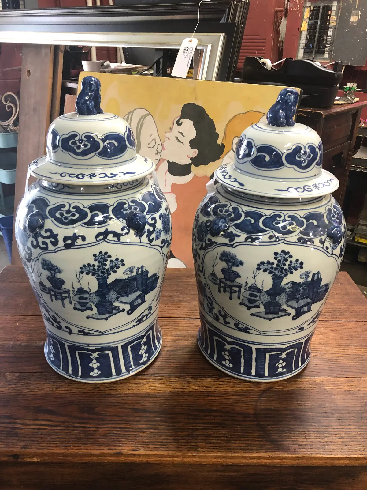 Pair Of Large Blue And White Ginger Jars 1