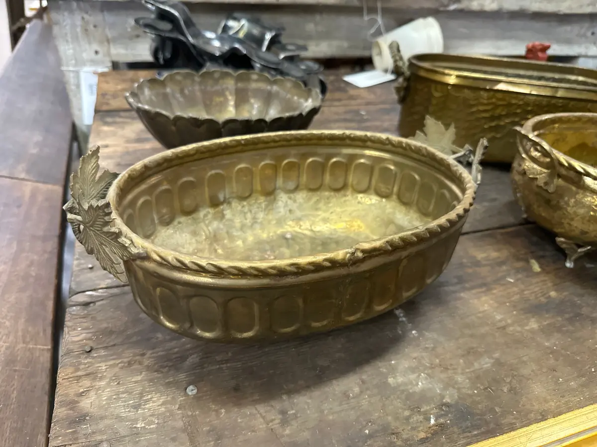 Small Vintage Brass Planter With Ornate Handles 1