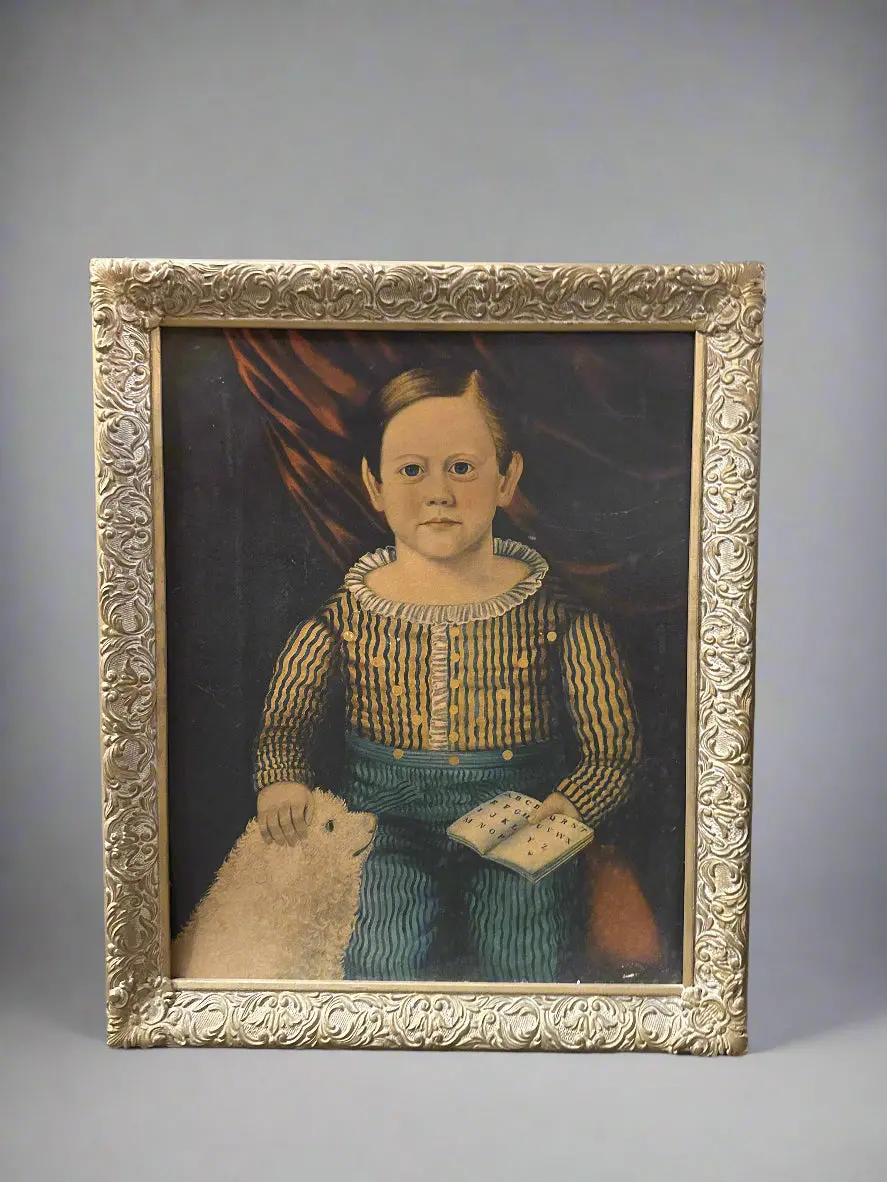 Vintage Girl Portrait On Cardboard In Gold Frame 1