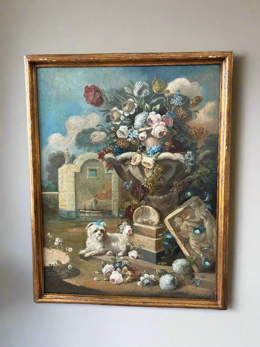 18Th Century French Painting With White Dog 1