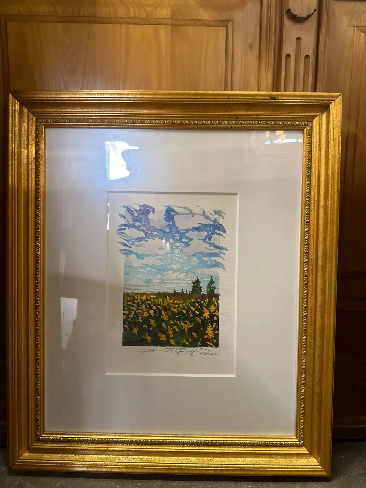 Watercolor Veritcal Painting In Gold Frame 1