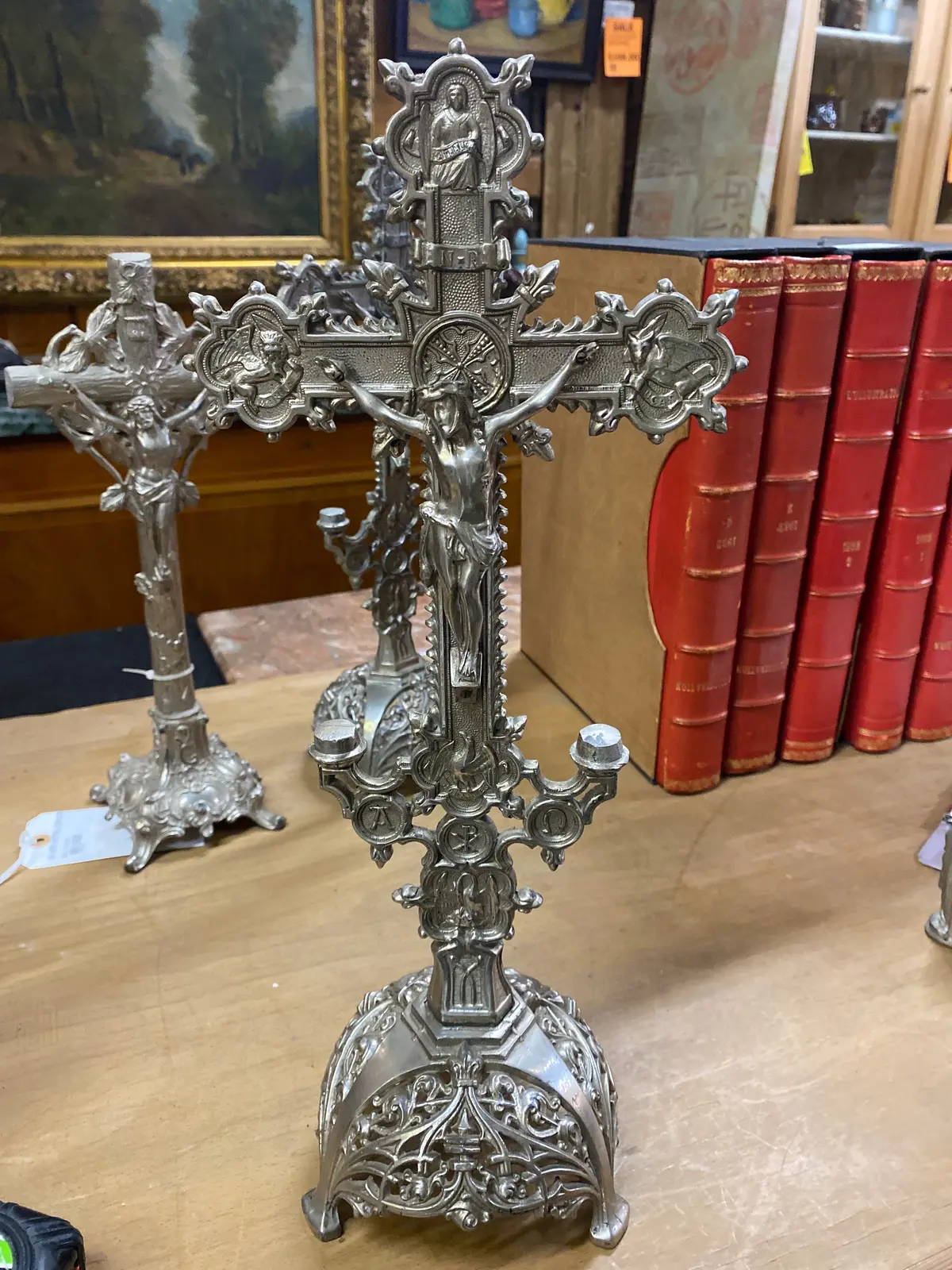 Large Silver Metal Crucifix With Joseph And Mary 1