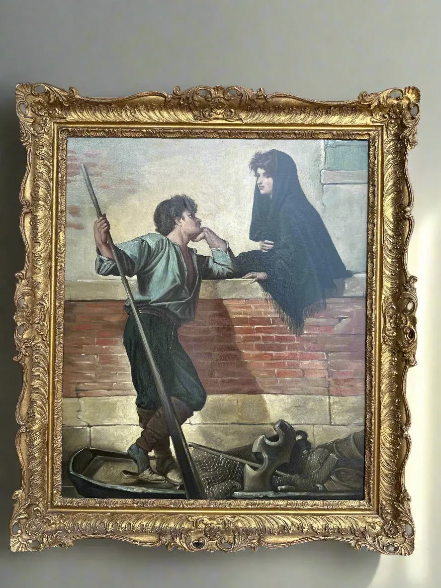 Oil On Canvas Painting Of Italian Lovers Circa 1800S 1