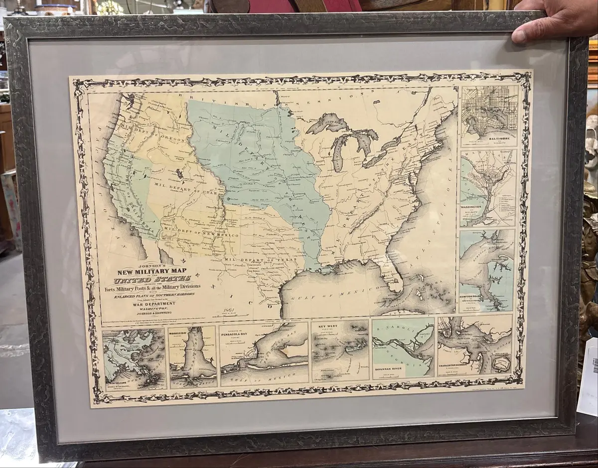 Framed Copy Of Military Divisions America Map 1867 - Johnson And Browning 1