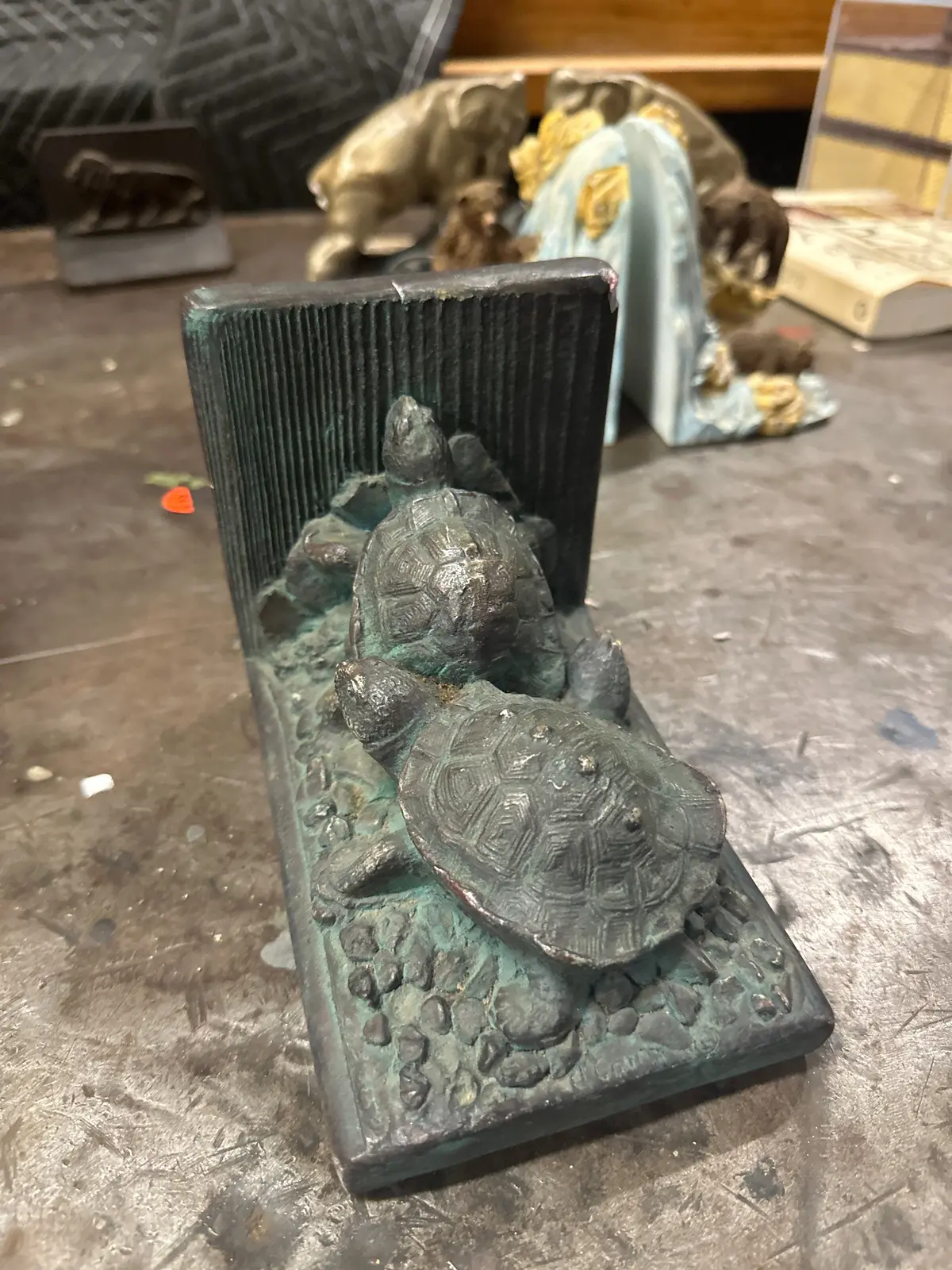 Pair Of As Found Chalk Elephant Bookends 1