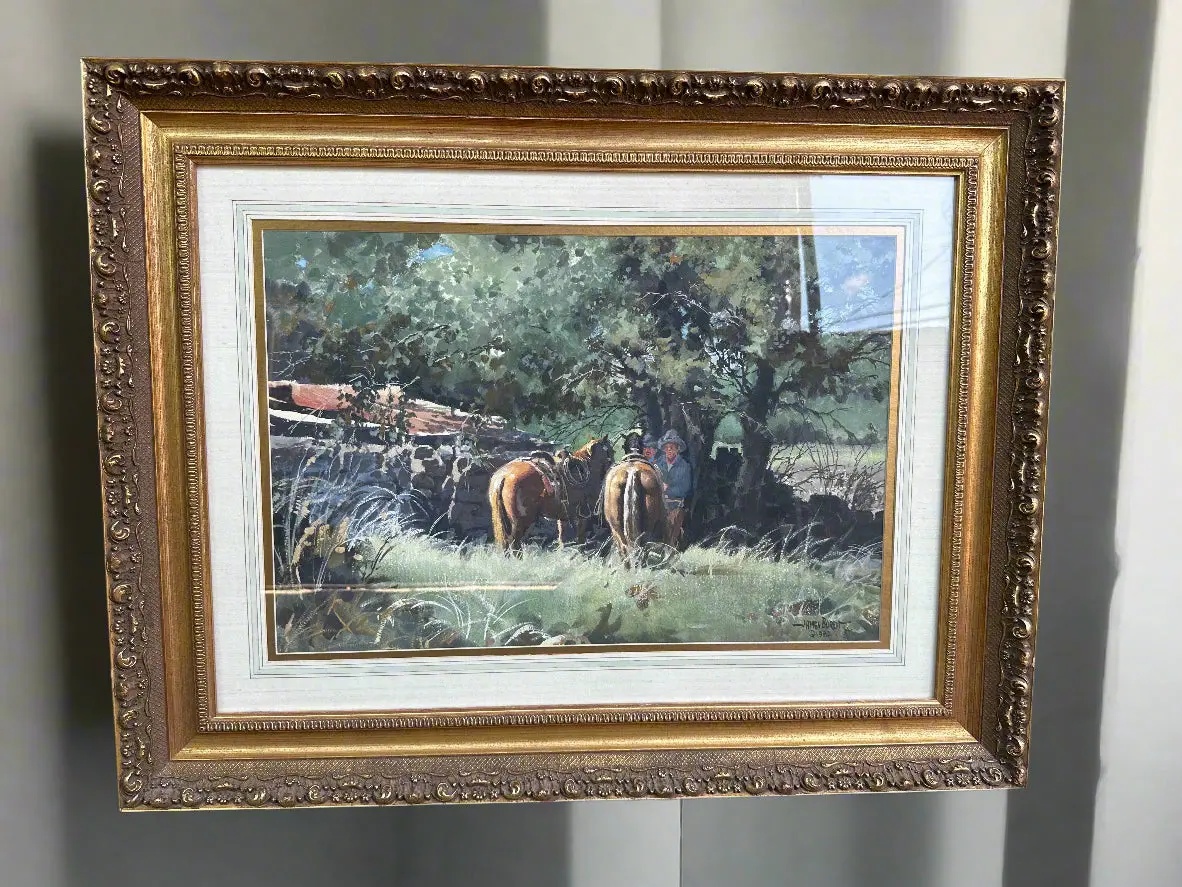 Framed  Watercolor Of Horses In The Shade Signed James E Boren 1