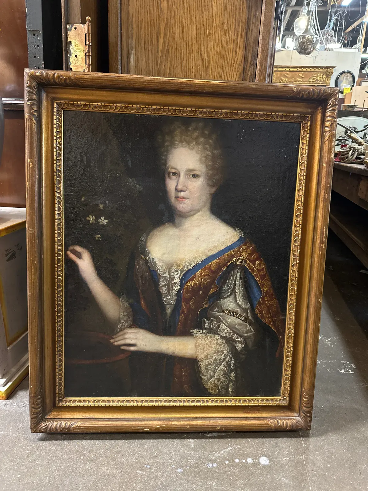 Large English Portrait Of Noble Woman 18Th Century 1