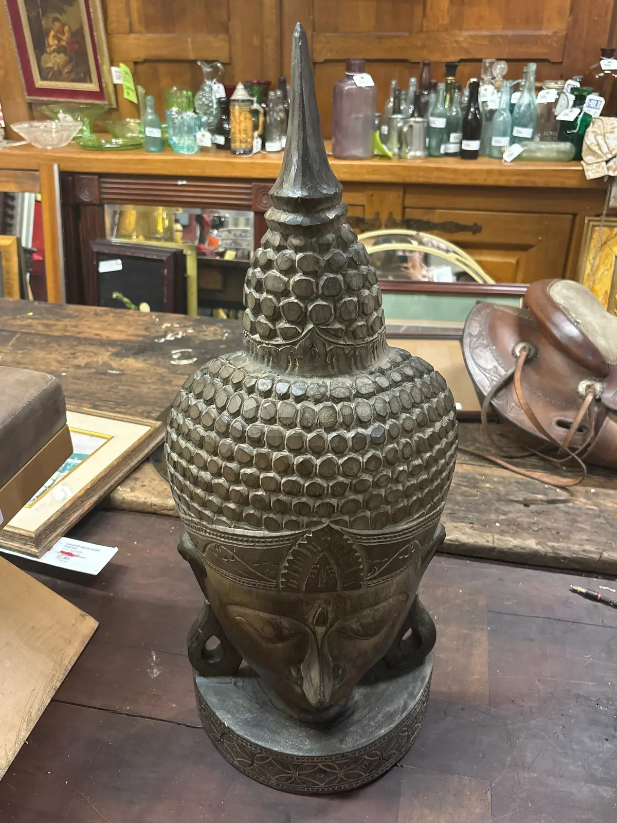 Large Wooden Buddha Head 1