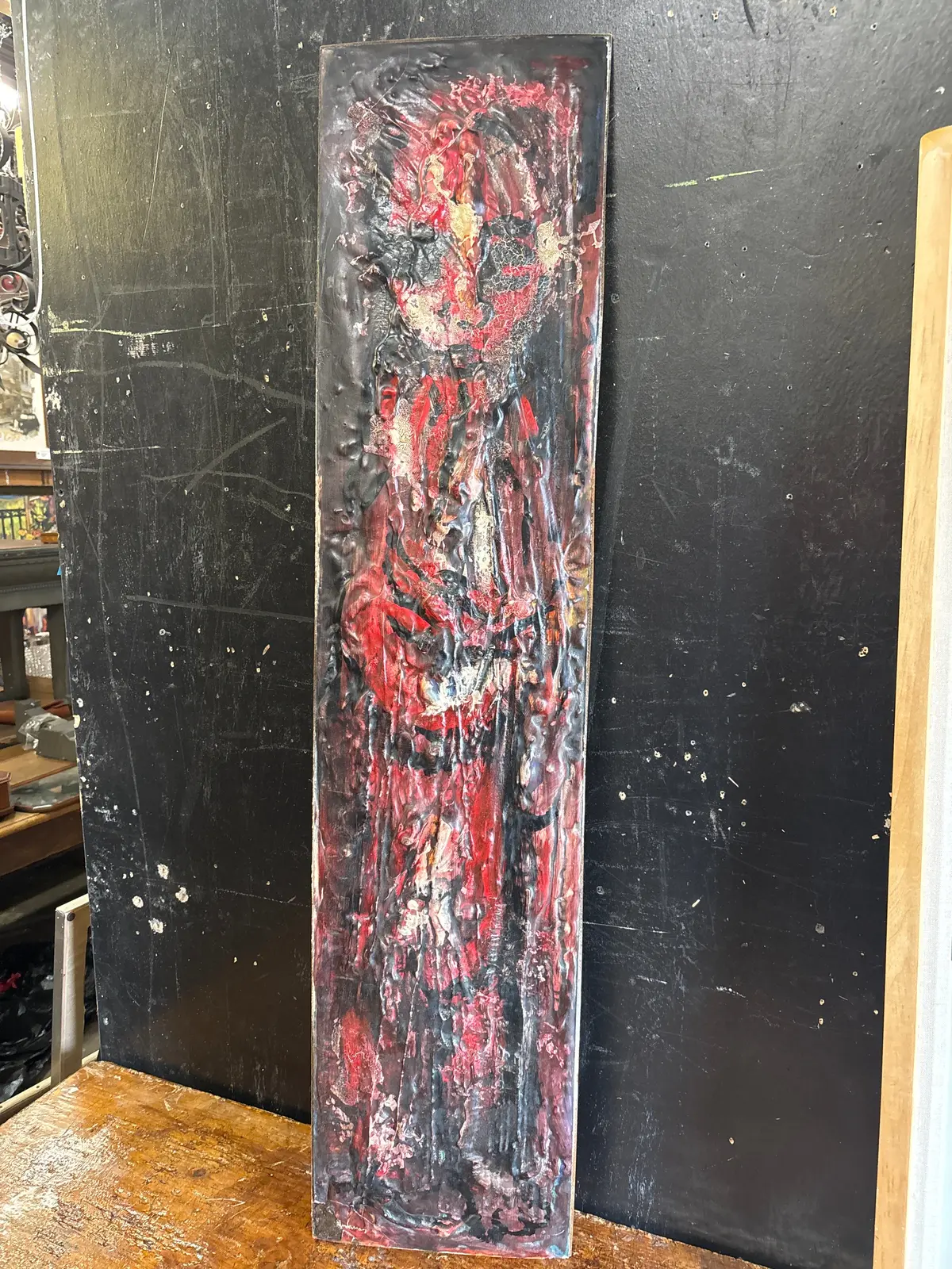 Unframed Textured Red And Black Abstract Relief On Panel 1