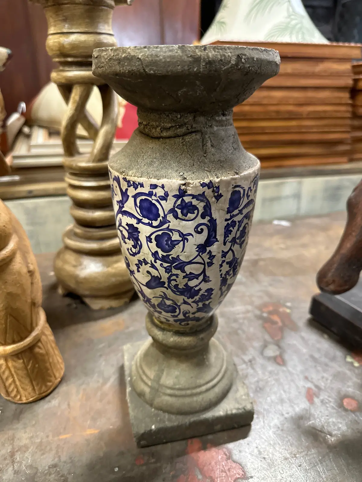 Small Cast Stone And Black And White Ceramic Stand 1