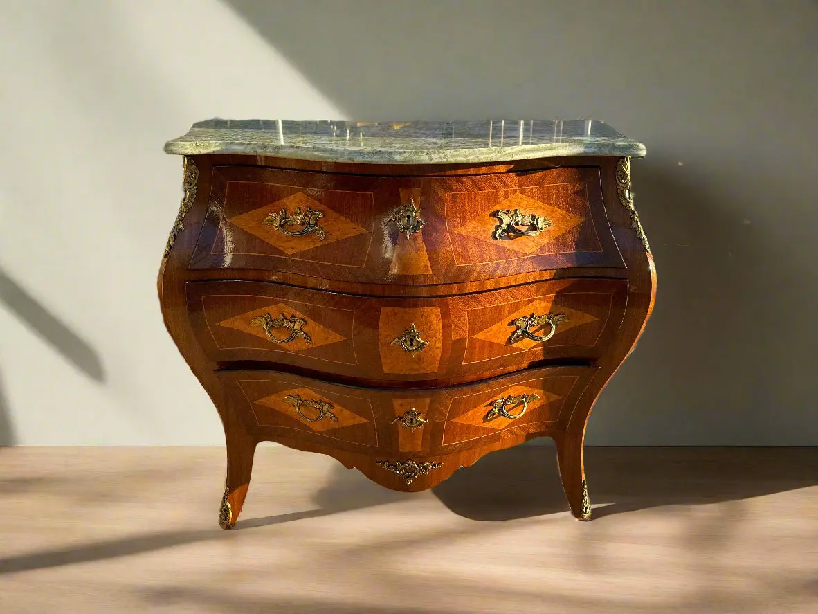 Swedish Bombe Satinwood Marble Top Chest 1