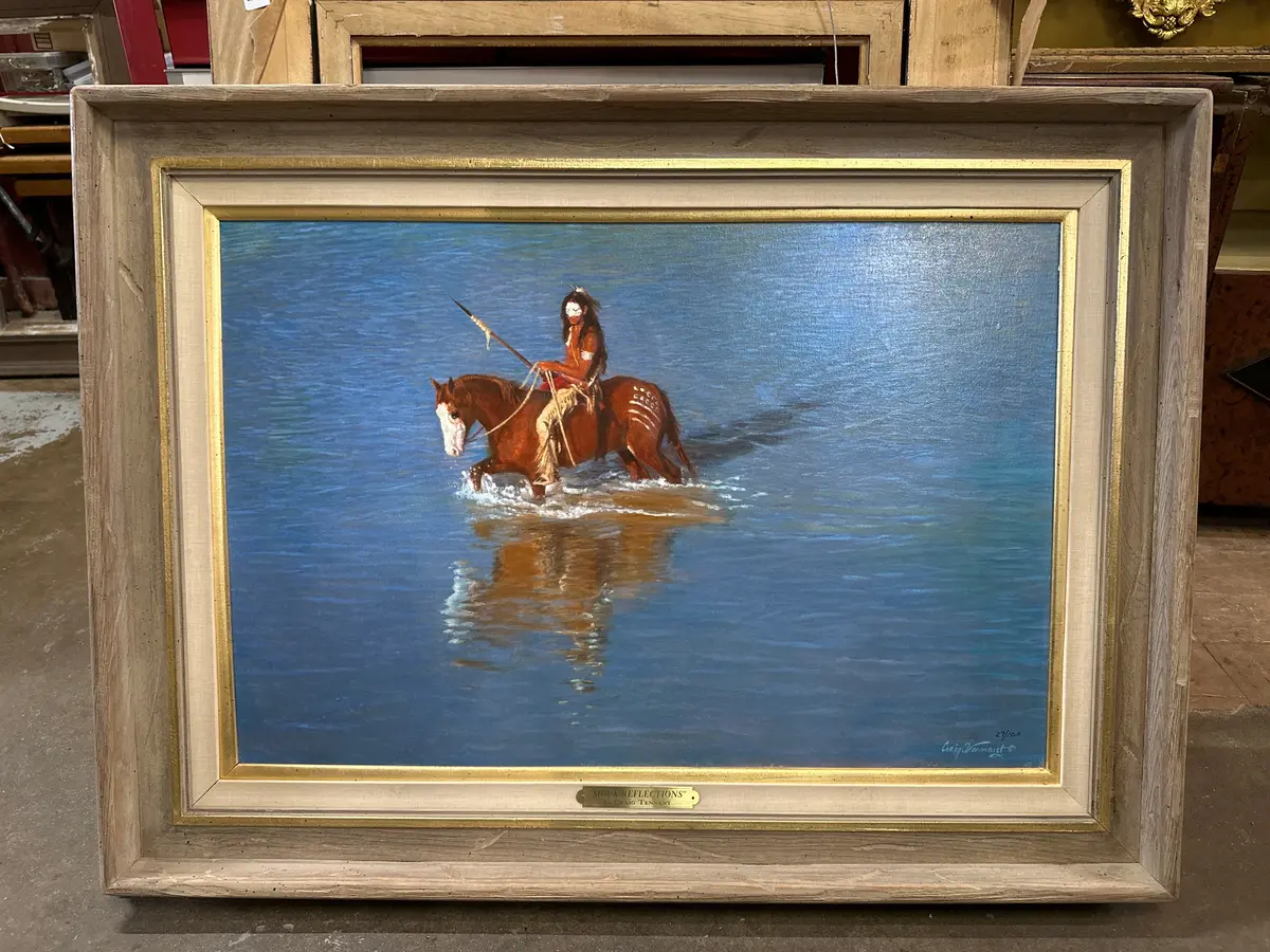Rustic Framed Indian Giclee "Sioux Reflection" Numbered And Signed Craig Tennant 272/100 1