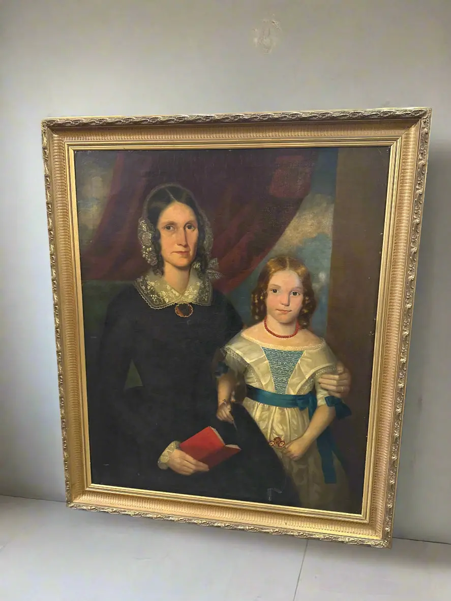 Mother And Child Large Oil Painting Mid 19Th Century 1