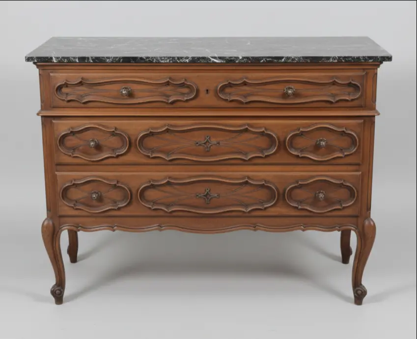 As Found Black Louis Xv Marble Top 3 Drawer Chest 1