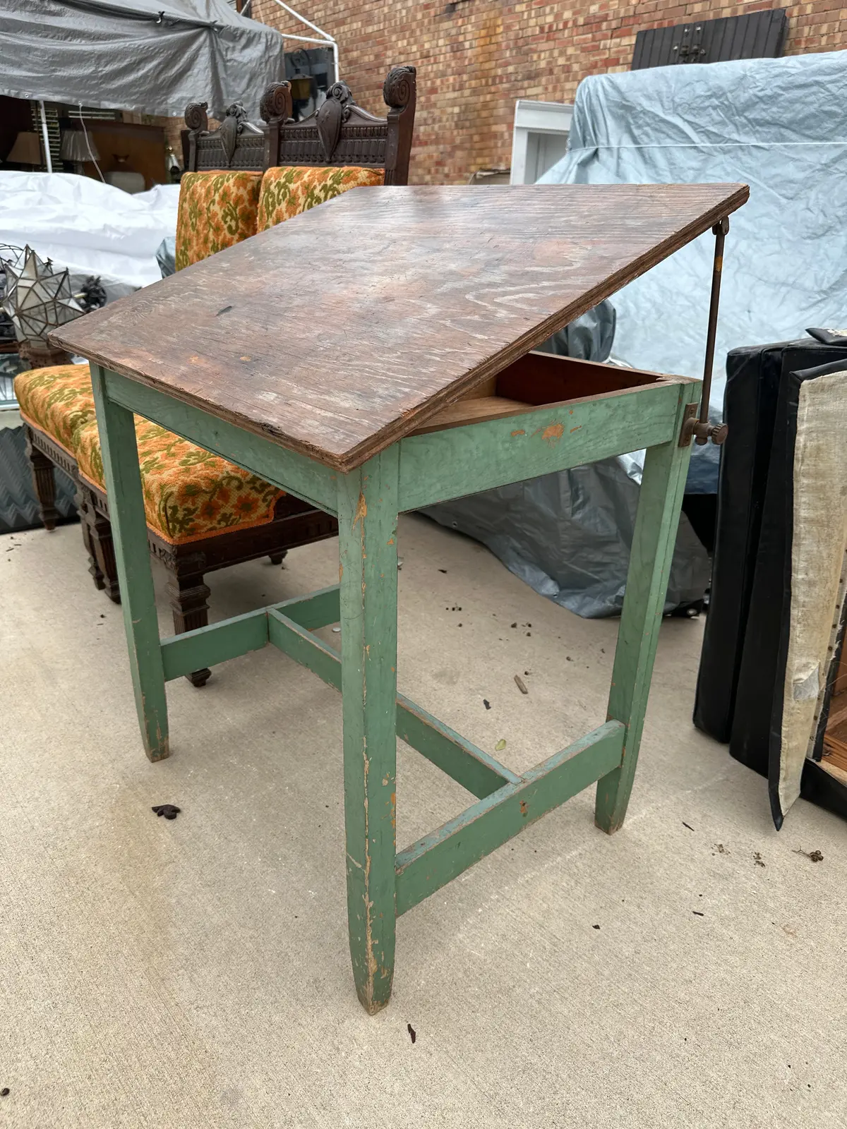 Wooden Drafting Table With Painted Legs 1