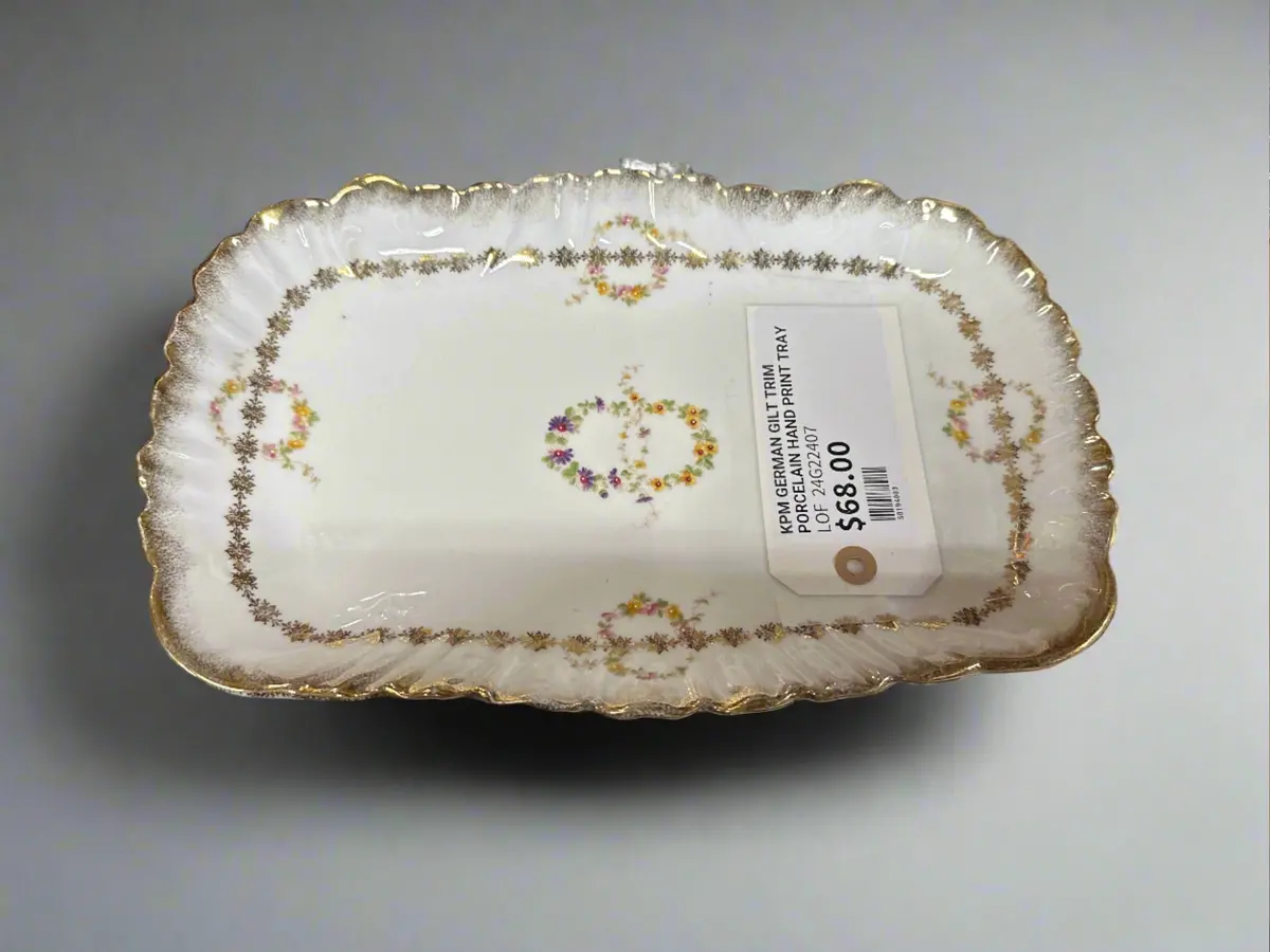 Kpm German Gilt Trim Porcelain Hand Print Tray 1