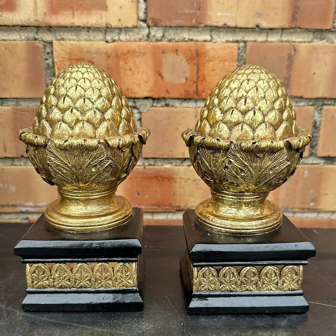 Pair Of Artichoke Gold Bookends Not Old 1