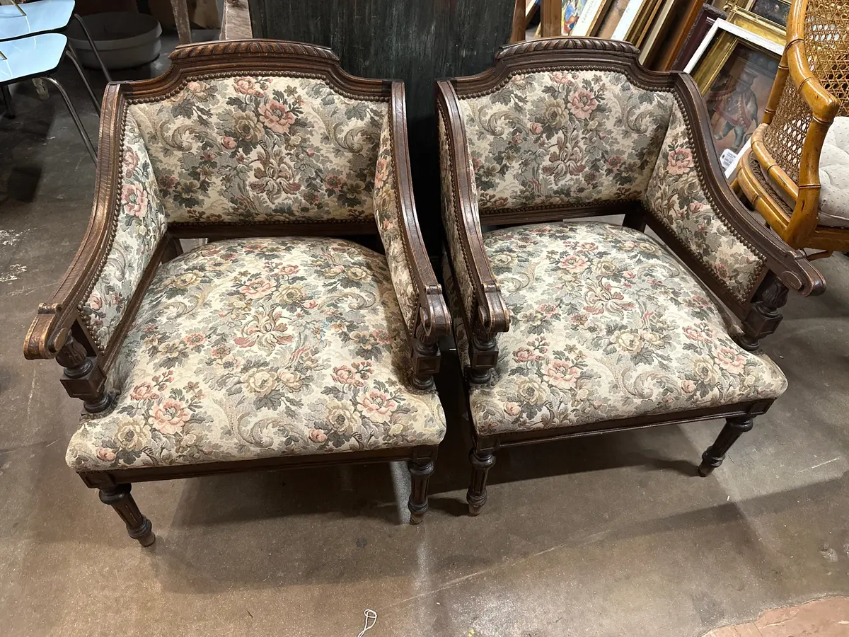 Pair Of Upholstered Low Louis Xvi Arm Chairs 1