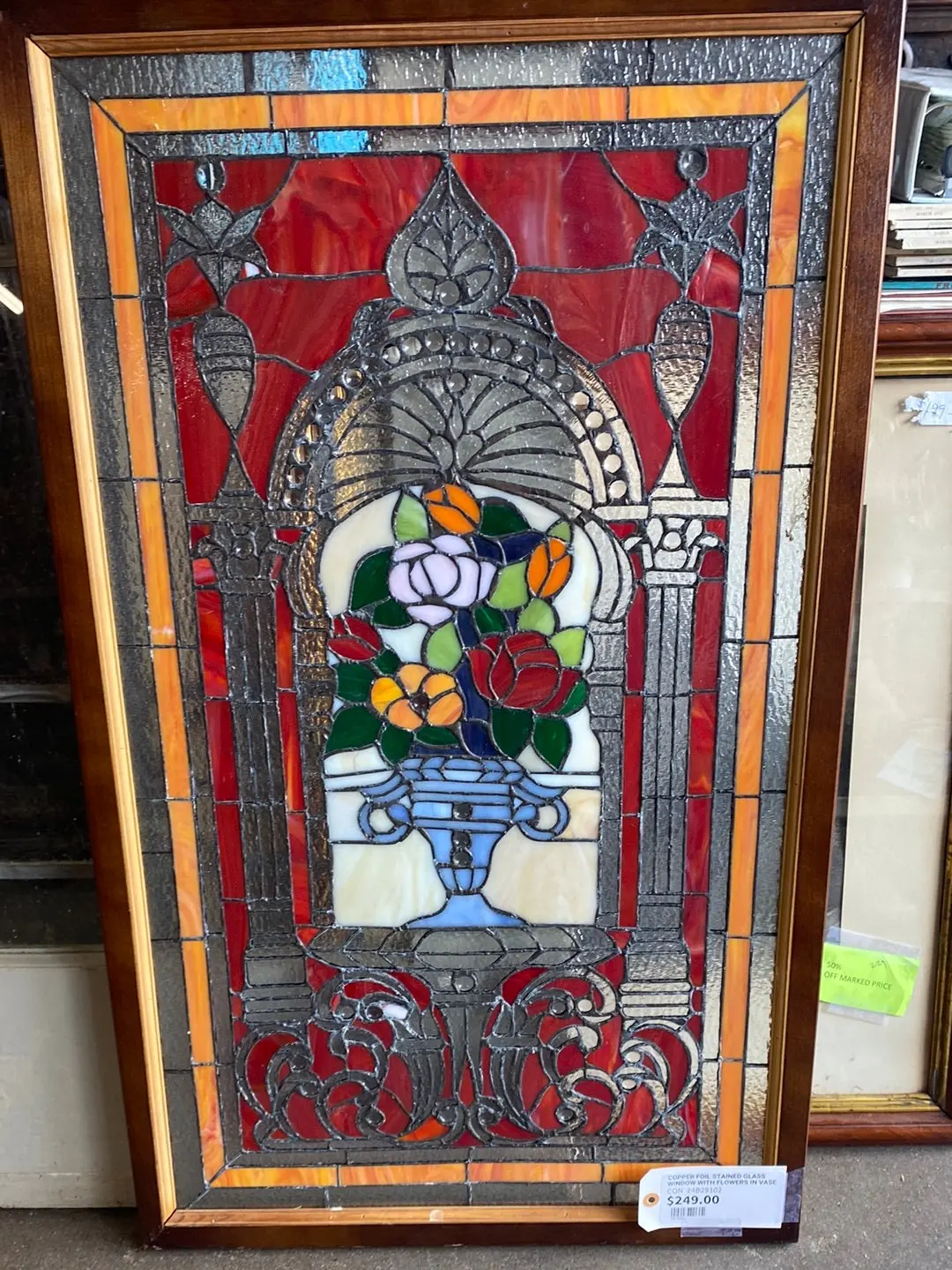 Copper Foil Stained Glass Window With Flowers In Vase 1