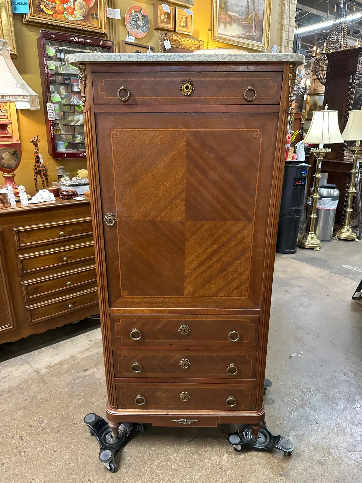 Green And White Marble Top Louis Xvi Cabinet On Chest 1