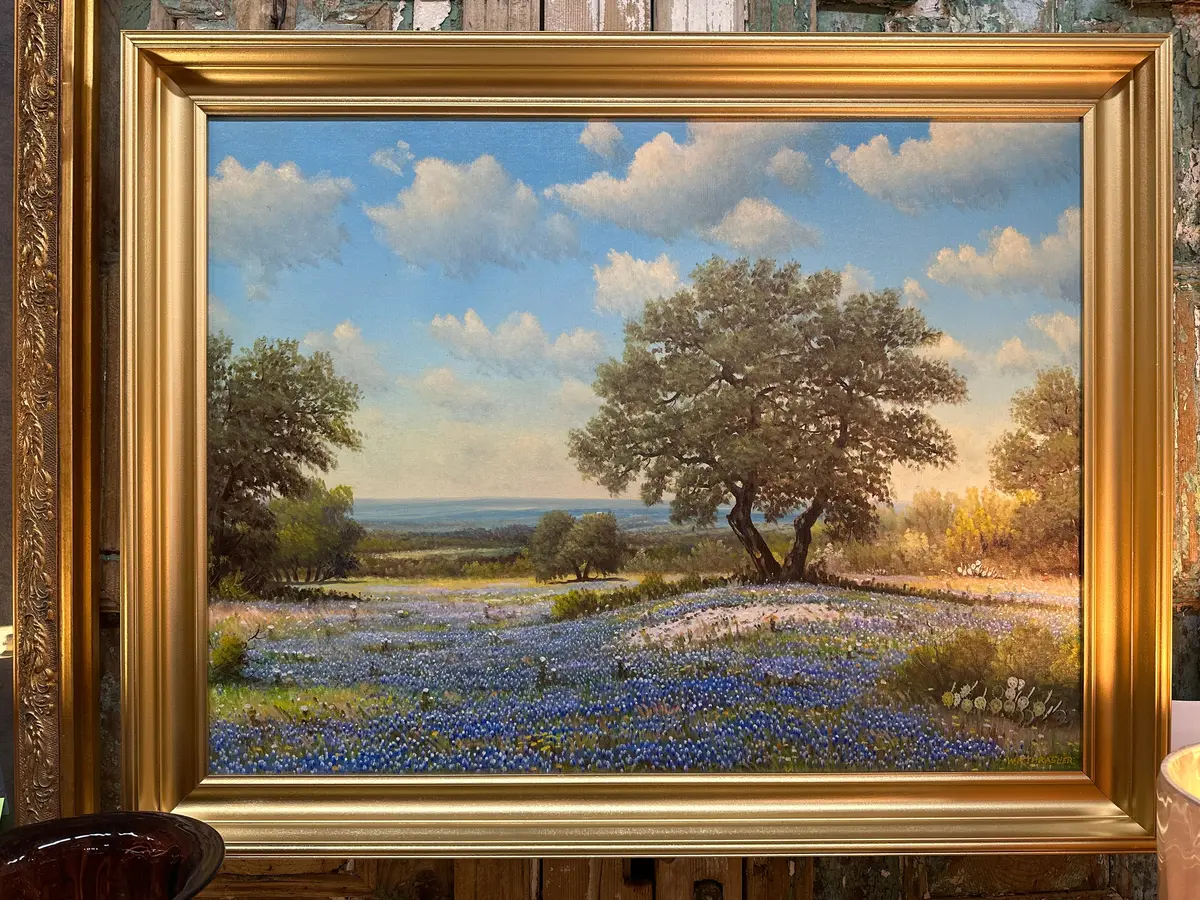 Blue Bonnet Oil On Canvas Painting By Wr Thrasher 1