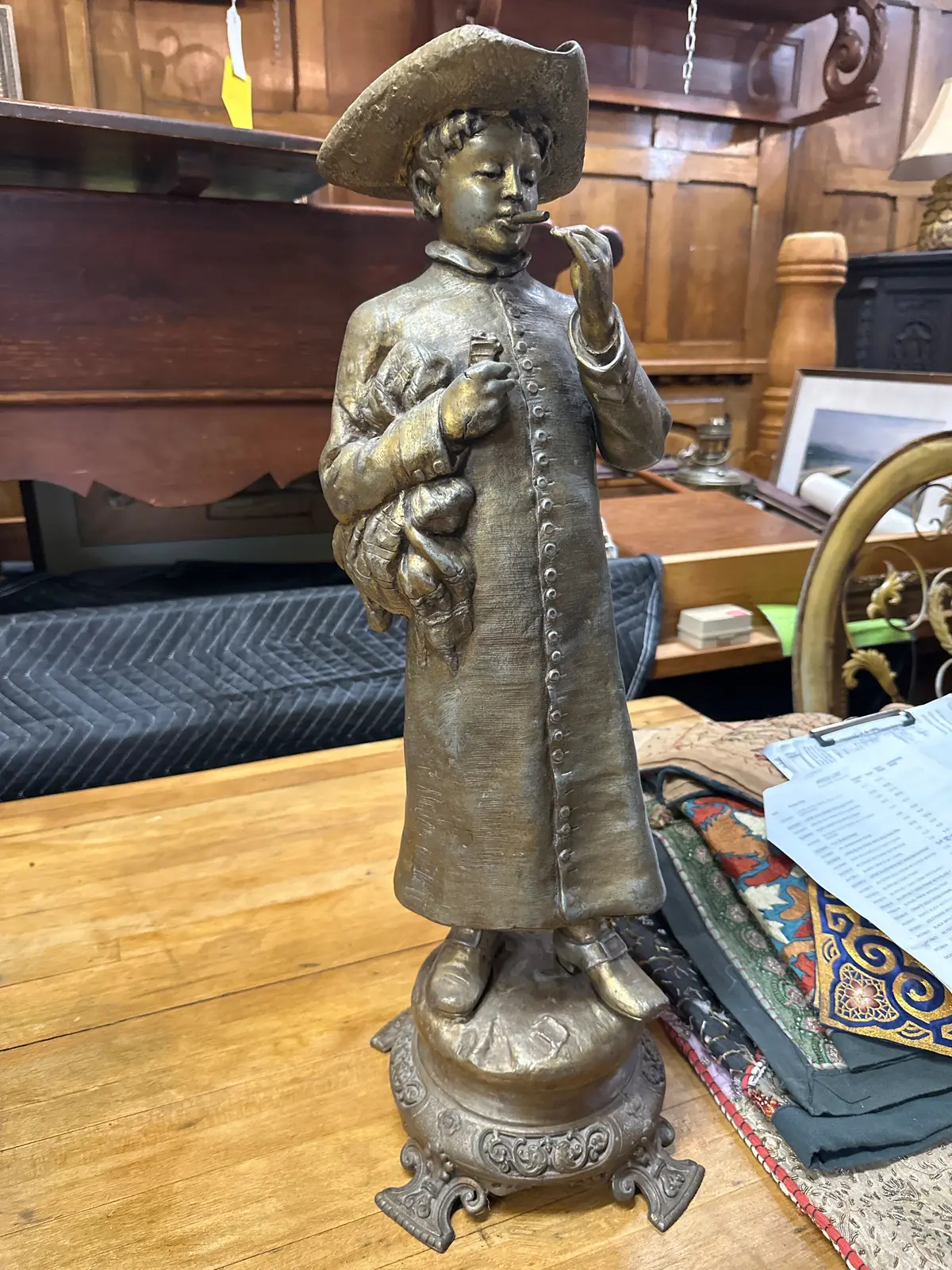 Spelter Staue Of A Boy Smoking A Cigar 1