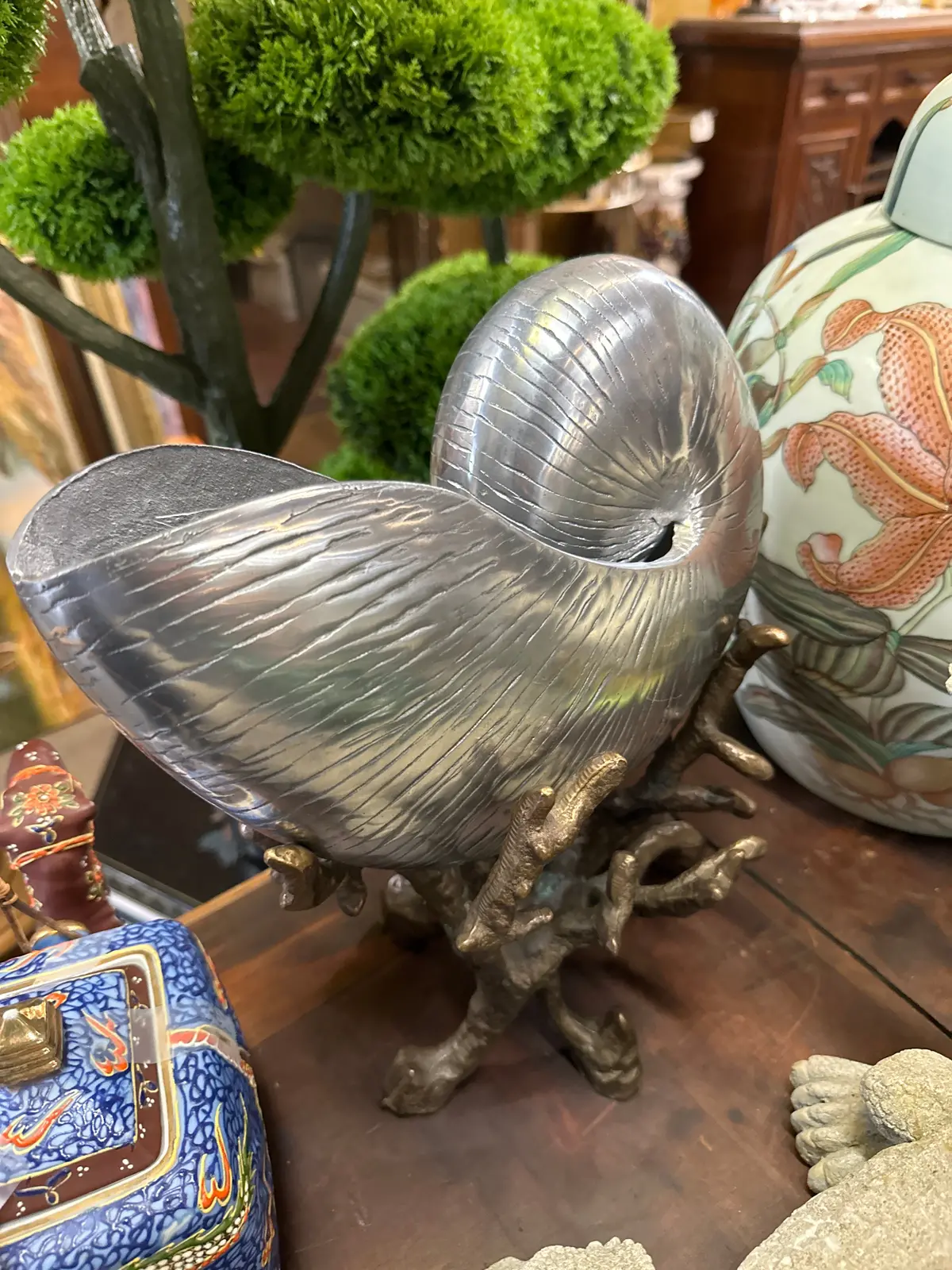 Large Chrome Natutilus Shell On Bronze Coral Base 1
