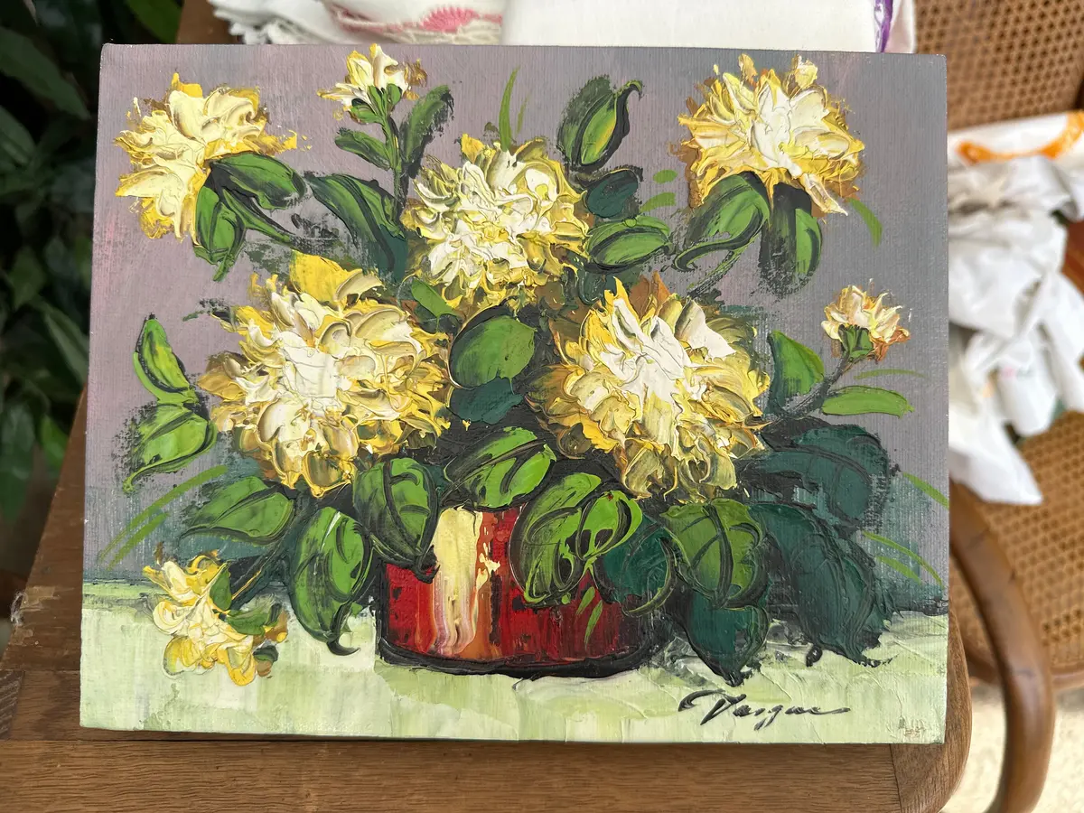 Small Unframed Impasto Oil Painting Of Flowers By Vargus 1
