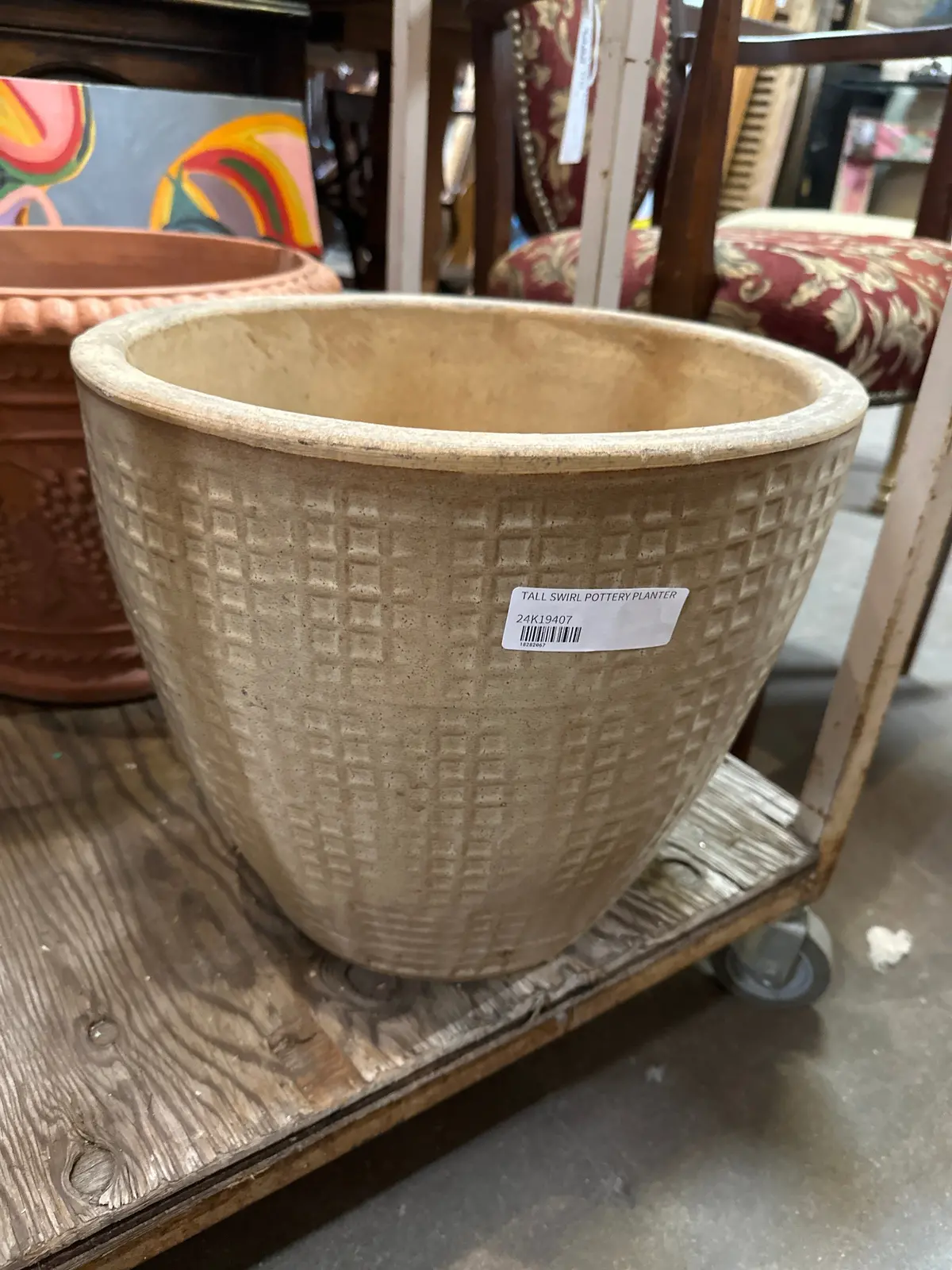 Tall Waffle Pattern Pottery Planter 1